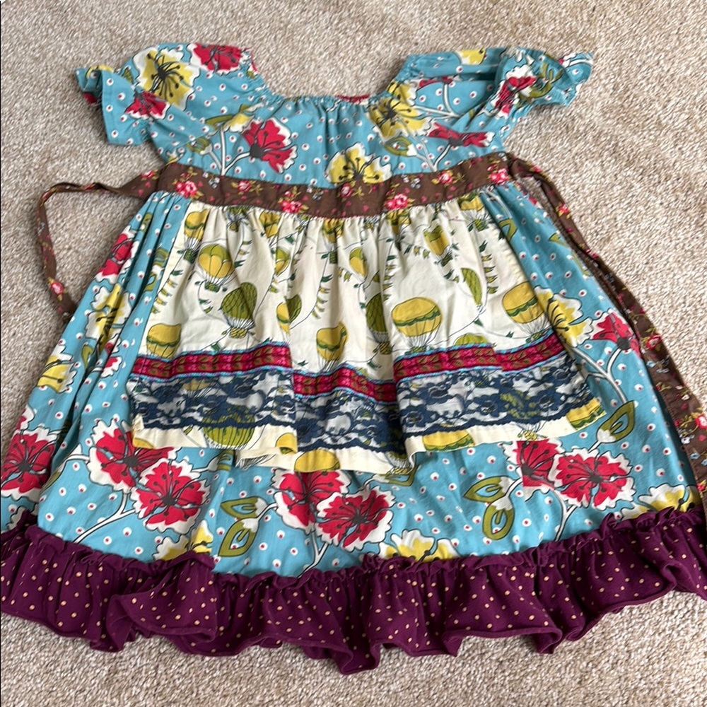 19 Kids Matilda Jane Ruffled Blue and Red Flutter Sleeve Dress